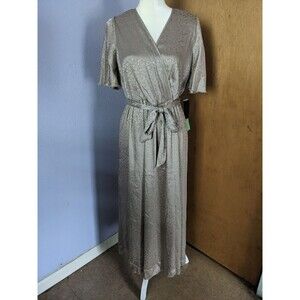 Alexa B NWT Woman's Gold Leopard Print V-neck Wrap Style Maxi Dress Size 6P